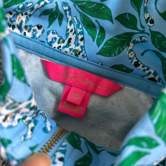 Lilly Pulitzer XS Melena Popover Bon Bon Blue Leapin Half-Zip Pullover Jacket - Picture 5 of 10